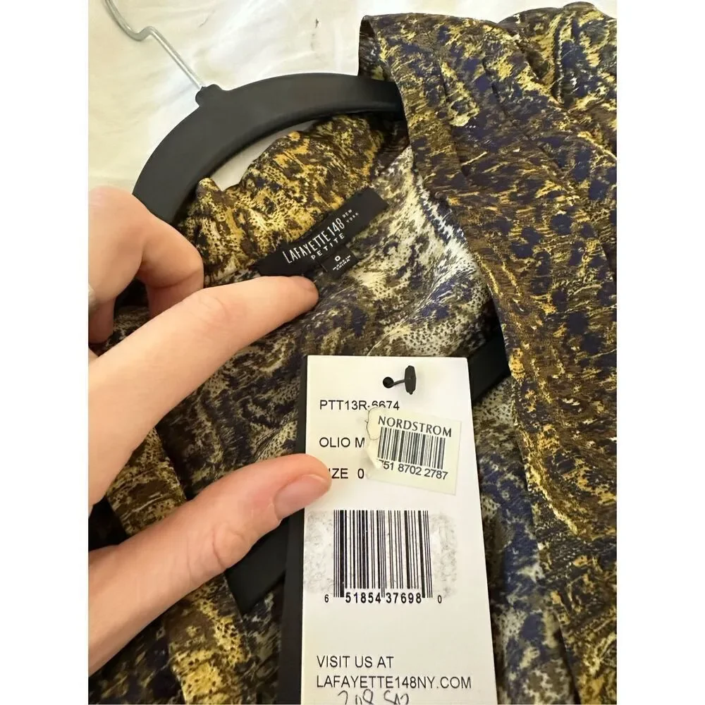 NWT Lafayette 148 New York Womans Olive100% Silk Sleeveless Top Size 0